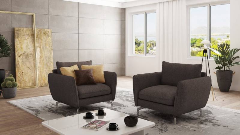 S-Style Möbel Sessel Benita mit Silber Metall Füßen, mit Wellenfederung von S-Style Möbel