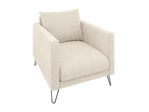 S-Style Möbel Sessel Wohnzimmer Armsessel Lesesessel Hohe Metallfüße Schwarz Chenille-Stoff Freistehend Harmony Beige von S-Style Möbel