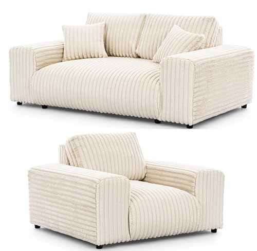S-Style Möbel Set Sofa 2 Sitzer Sessel - 2 Stück - Schwarze Füße - Plüschcord - Freistehend - Mollis Hellbeige S-Style Möbel Set Sofa 2 Sitzer Sessel - 2 Stück - Schwarze Füße - Plüschcord - Freistehend - Mollis Hellbeige von S-Style Möbel