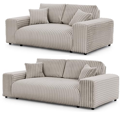 S-Style Möbel Set Sofa 3 Sitzer 2 Sitzer - 2 Stück - Schwarze Füße - Plüschcord - Freistehend - Mollis Hellgrau von S-Style Möbel