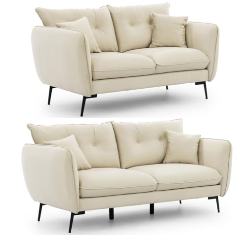 S-Style Möbel Set Sofa 3 Sitzer 2 Sitzer - 2 Stück - Schwarze Metallfüße - Samt Stoff - Freistehend - Nordloft Beige S-Style Möbel Set Sofa 3 Sitzer 2 Sitzer - 2 Stück - Schwarze Metallfüße - Samt Stoff - Freistehend - Nordloft Beige von S-Style Möbel