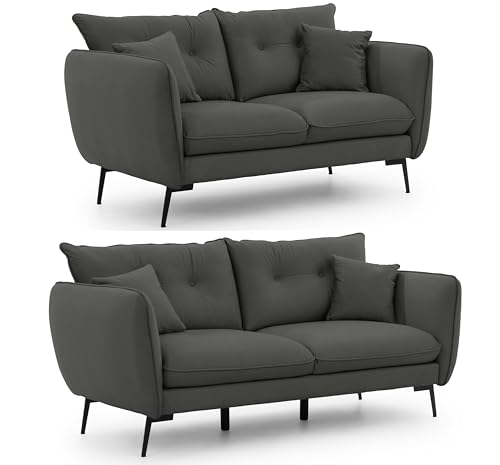 S-Style Möbel Set Sofa 3 Sitzer 2 Sitzer - 2 Stück - Schwarze Metallfüße - Samt Stoff - Freistehend - Nordloft Dunkelgrau S-Style Möbel Set Sofa 3 Sitzer 2 Sitzer - 2 Stück - Schwarze Metallfüße - Samt Stoff - Freistehend - Nordloft Dunkelgrau von S-Style Möbel