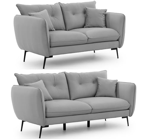 S-Style Möbel Set Sofa 3 Sitzer 2 Sitzer - 2 Stück - Schwarze Metallfüße - Samt Stoff - Freistehend - Nordloft Hellgrau S-Style Möbel Set Sofa 3 Sitzer 2 Sitzer - 2 Stück - Schwarze Metallfüße - Samt Stoff - Freistehend - Nordloft Hellgrau von S-Style Möbel