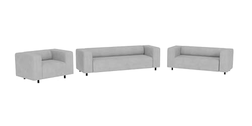 S-Style Möbel Set Sofa 3 Sitzer 2 Sitzer Sessel 3 Stück Freistehend Cord Stoff Kratzfest Viggo Hellgrau von S-Style Möbel