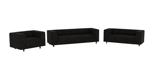 S-Style Möbel Set Sofa 3 Sitzer 2 Sitzer Sessel 3 Stück Freistehend Cord Stoff Kratzfest Viggo Schwarz von S-Style Möbel