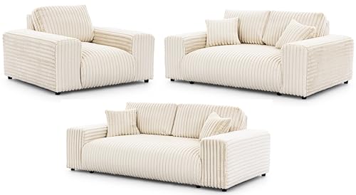 S-Style Möbel Set Sofa 3 Sitzer 2 Sitzer Sessel - 3 Stück - Schwarze Füße - Plüschcord - Freistehend - Mollis Hellbeige S-Style Möbel Set Sofa 3 Sitzer 2 Sitzer Sessel - 3 Stück - Schwarze Füße - Plüschcord - Freistehend - Mollis Hellbeige von S-Style Möbel