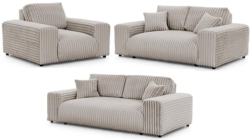 S-Style Möbel Set Sofa 3 Sitzer 2 Sitzer Sessel - 3 Stück - Schwarze Füße - Plüschcord - Freistehend - Mollis Hellgrau S-Style Möbel Set Sofa 3 Sitzer 2 Sitzer Sessel - 3 Stück - Schwarze Füße - Plüschcord - Freistehend - Mollis Hellgrau von S-Style Möbel