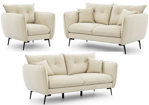 S-Style Möbel Set Sofa 3 Sitzer 2 Sitzer Sessel - 3 Stück - Schwarze Metallfüße - Samt Stoff - Freistehend - Nordloft Beige S-Style Möbel Set Sofa 3 Sitzer 2 Sitzer Sessel - 3 Stück - Schwarze Metallfüße - Samt Stoff - Freistehend - Nordloft Beige von S-Style Möbel