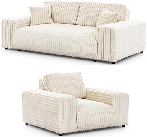 S-Style Möbel Set Sofa 3 Sitzer Sessel - 2 Stück - Schwarze Füße - Plüschcord - Freistehend - Mollis Hellbeige S-Style Möbel Set Sofa 3 Sitzer Sessel - 2 Stück - Schwarze Füße - Plüschcord - Freistehend - Mollis Hellbeige von S-Style Möbel
