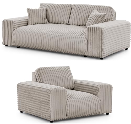 S-Style Möbel Set Sofa 3 Sitzer Sessel - 2 Stück - Schwarze Füße - Plüschcord - Freistehend - Mollis Hellgrau S-Style Möbel Set Sofa 3 Sitzer Sessel - 2 Stück - Schwarze Füße - Plüschcord - Freistehend - Mollis Hellgrau von S-Style Möbel