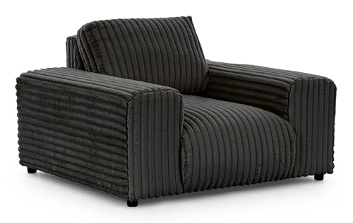 S-Style Möbel Sitzhocker Hocker Fußhocker - 2 Sitzer - Sofahocker - Schwarze Füße - Plüschcord - Freistehend - Mollis Dunkelgrau von S-Style Möbel