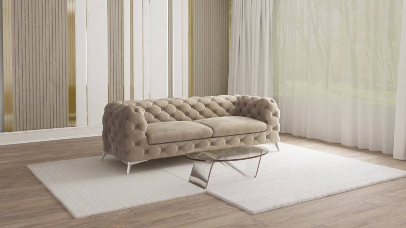 S-Style Möbel Chesterfield-Sofa Kalina, 3-Sitzer mit silbernen Metall Füßen, mit Wellenfederung von S-Style Möbel