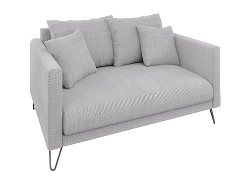 S-Style Möbel Sofa Couch 2 Sitzer Hohe Metallfüße Schwarz Chenille-Stoff Freistehend Harmony Hellgrau von S-Style Möbel