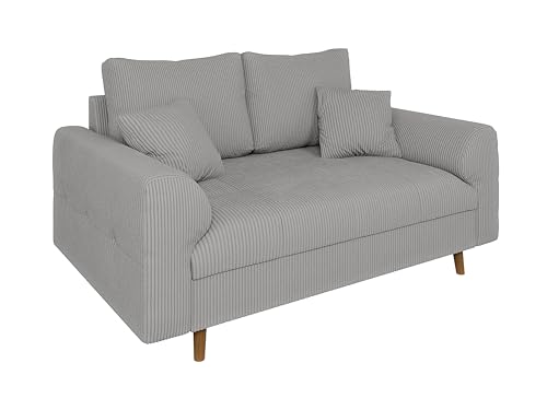 S-Style Möbel Sofa Couch 2 Sitzer Mit Kissen 150 x 93 x 81 cm Freistehend Kratzfest Massivholzfüße Braun Cord Stoff Milo Hellgrau von S-Style Möbel