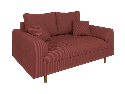 S-Style Möbel Sofa Couch 2 Sitzer Mit Kissen 150 x 93 x 81 cm Freistehend Kratzfest Massivholzfüße Braun Cord Stoff Milo Terrakotta von S-Style Möbel