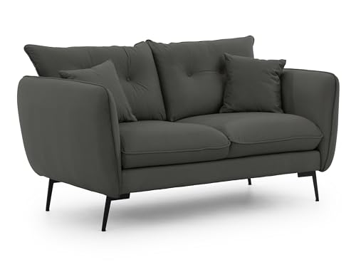 S-Style Möbel Sofa Couch - 2 Sitzer - Schwarze Metallfüße - Samt Stoff - Freistehend - Nordloft Dunkelgrau S-Style Möbel Sofa Couch - 2 Sitzer - Schwarze Metallfüße - Samt Stoff - Freistehend - Nordloft Dunkelgrau von S-Style Möbel