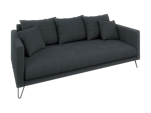 S-Style Möbel Sofa Couch 3 Sitzer Hohe Metallfüße Schwarz Chenille-Stoff Freistehend Harmony Graphit von S-Style Möbel