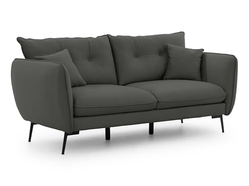 S-Style Möbel Sofa Couch - 3 Sitzer - Schwarze Metallfüße - Samt Stoff - Freistehend - Nordloft Dunkelgrau S-Style Möbel Sofa Couch - 3 Sitzer - Schwarze Metallfüße - Samt Stoff - Freistehend - Nordloft Dunkelgrau von S-Style Möbel