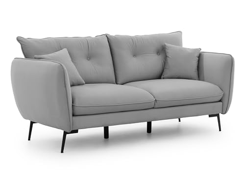 S-Style Möbel Sofa Couch - 3 Sitzer - Schwarze Metallfüße - Samt Stoff - Freistehend - Nordloft Hellgrau von S-Style Möbel
