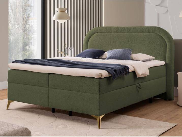 S-Style Möbel Sonna - Boxspringbett mit Topper und Bettkästen aus Bouclé-Stoff - abgerundetem Kopfteil und Metallfüße - Grün S-Style Möbel Sonna - Boxspringbett mit Topper und Bettkästen aus Bouclé-Stoff - abgerundetem Kopfteil und Metallfüße - Grün von S-Style Möbel