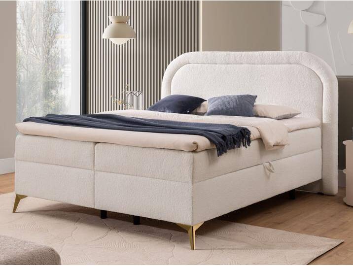 S-Style Möbel Sonna - Boxspringbett mit Topper und Bettkästen aus Bouclé-Stoff - abgerundetem Kopfteil und Metallfüße - Weiß S-Style Möbel Sonna - Boxspringbett mit Topper und Bettkästen aus Bouclé-Stoff - abgerundetem Kopfteil und Metallfüße - Weiß von S-Style Möbel