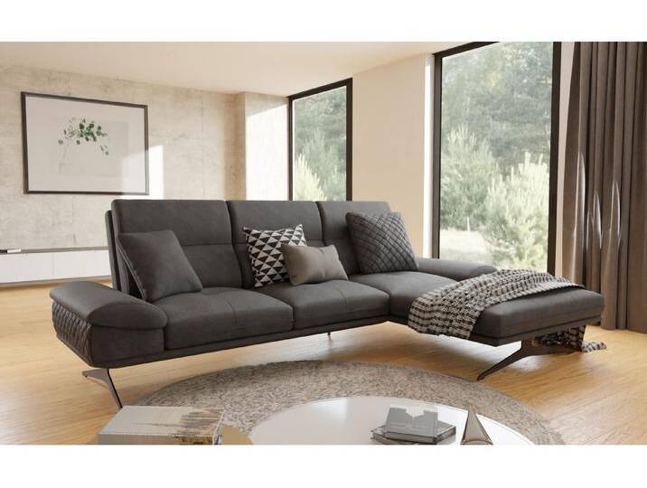 S-Style Möbel Sven - Modernes Ecksofa mit Ottomane und Hohe schwarze Metall Füße in Samt-Stoff - Schwarz S-Style Möbel Sven - Modernes Ecksofa mit Ottomane und Hohe schwarze Metall Füße in Samt-Stoff - Schwarz von S-Style Möbel