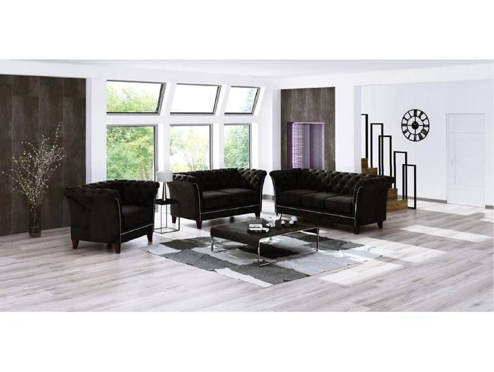S-Style Möbel Talia- Chesterfield Polstergarnitur 3+2+1 aus Samt-Stoff mit Holzfüßen - Schwarz S-Style Möbel Talia- Chesterfield Polstergarnitur 3+2+1 aus Samt-Stoff mit Holzfüßen - Schwarz von S-Style Möbel