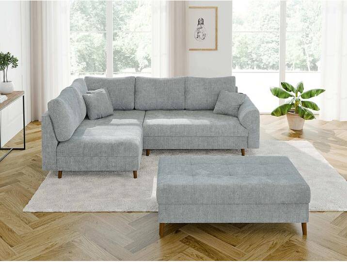 S-Style Möbel Trygve - Ecksofa mit Schlaffunktion und Hocker mit Braun Holzfüßen im skandinavischen Stil aus Chenille-Stoff - Hellgrau S-Style Möbel Trygve - Ecksofa mit Schlaffunktion und Hocker mit Braun Holzfüßen im skandinavischen Stil aus Chenille-Stoff - Hellgrau von S-Style Möbel