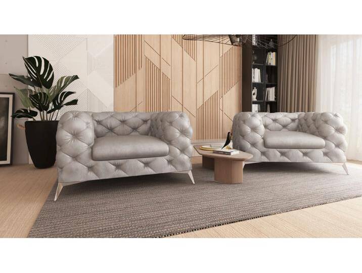 S-Style Möbel Valentin - Chesterfield Sessel mit Silber Metall Füßen - Grau von S-Style Möbel