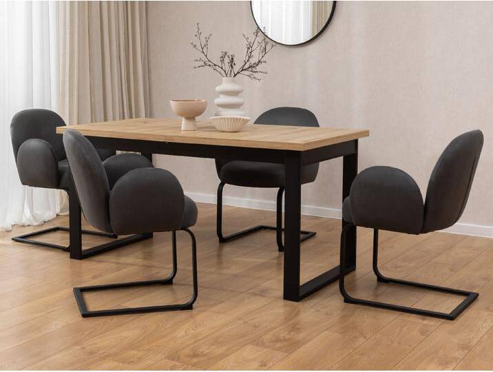 S-Style Möbel Vela - 2er Set Polsterstuhl im Japandi Stil und im runden Design aus Mikrofaser Anthrazit Vintage mit schwarzem Metallgestell - Anthrazit von S-Style Möbel