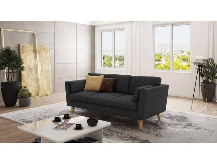 S-Style Möbel Violet - Sofa 3-Sitzer mit Holzfüßen im skandinavischen Stil - Graphit S-Style Möbel Violet - Sofa 3-Sitzer mit Holzfüßen im skandinavischen Stil - Graphit von S-Style Möbel