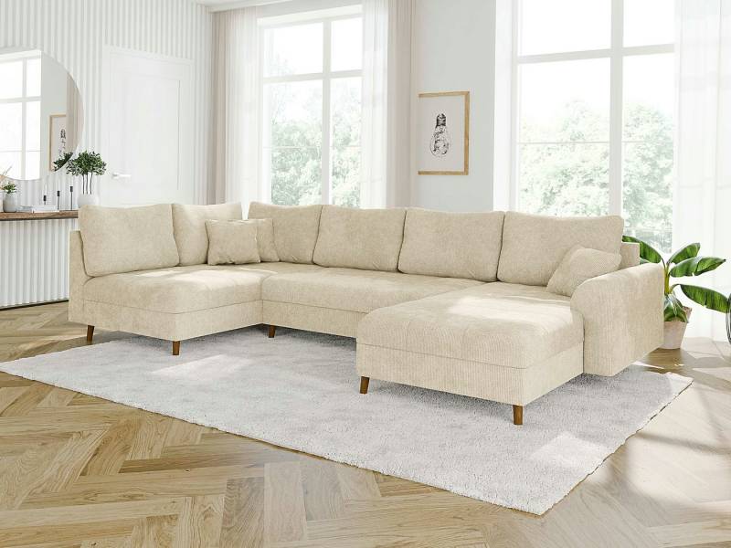 S-Style Möbel Wohnlandschaft Kristian mit Holzfüßen im skandinavischen Stil aus Chenille-Stoff, Ottomane links oder rechts bestellbar, mit Wellenfederung von S-Style Möbel
