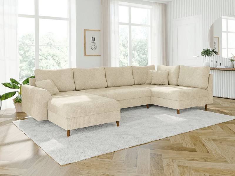 S-Style Möbel Wohnlandschaft Kristian mit Holzfüßen im skandinavischen Stil aus Chenille-Stoff, Ottomane links oder rechts bestellbar, mit Wellenfederung von S-Style Möbel