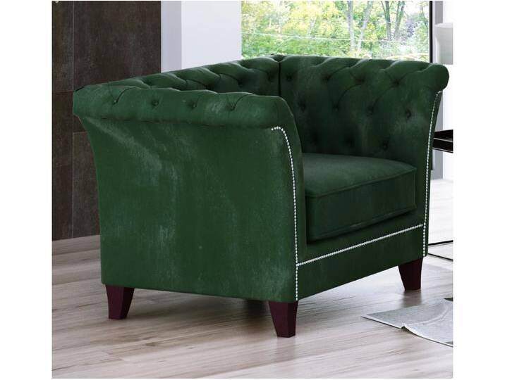 S-Style Möbel Talia - Chesterfield Sessel aus Samt-Stoff mit Holzfüßen - Flasche grün von S-Style Möbel