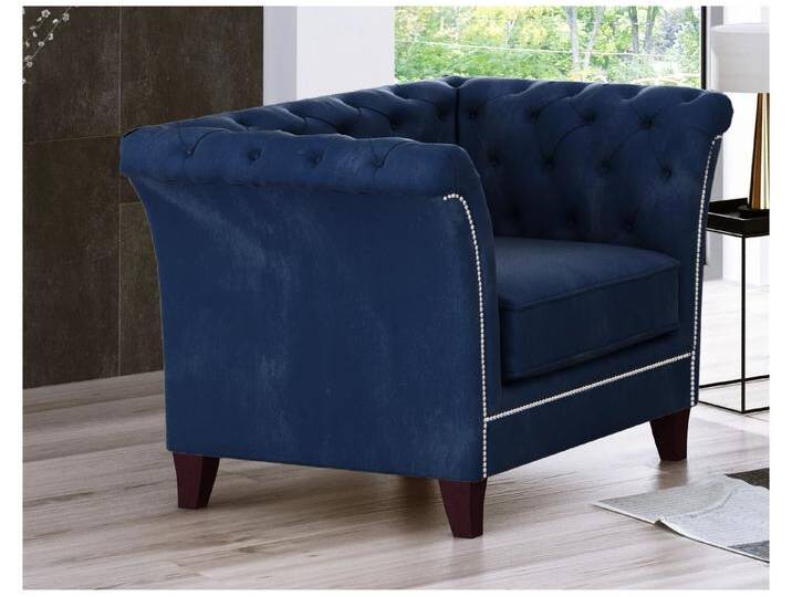 S-Style Möbel Talia - Chesterfield Sessel aus Samt-Stoff mit Holzfüßen - Marineblau von S-Style Möbel