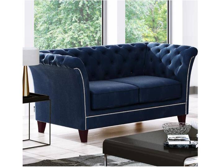 S-Style Möbel Talia - Chesterfield Sofa 2-Sitzer aus Samt-Stoff mit Holzfüßen - Marineblau S-Style Möbel Talia - Chesterfield Sofa 2-Sitzer aus Samt-Stoff mit Holzfüßen - Marineblau von S-Style Möbel