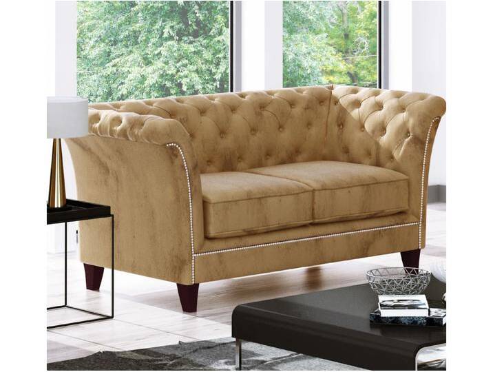 Talia - Chesterfield Sofa 2-Sitzer aus Samt-Stoff mit Holzfüßen von S-Style Möbel