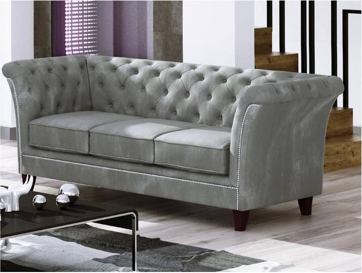Talia - Chesterfield Sofa 3-Sitzer aus Samt-Stoff mit Holzfüßen von S-Style Möbel
