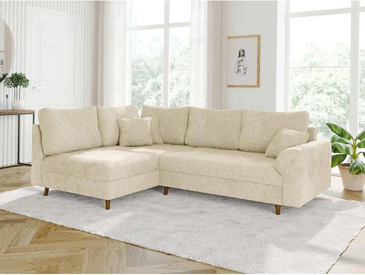 Trygve - Ecksofa mit Braun Holzfüßen im skandinavischen Stil aus Chenille-Stoff von S-Style Möbel