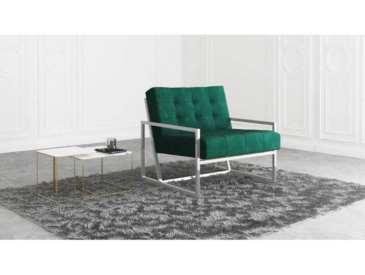 S-Style Möbel Vincent - Loungesessel mit Silber Metall Füßen aus Samtstoff - Flasche grün von S-Style Möbel