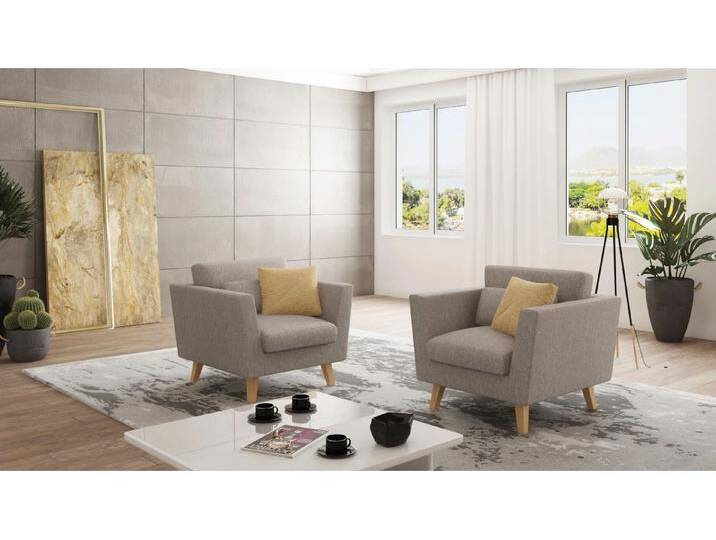 S-Style Möbel Violet - Sessel mit Holzfüßen im skandinavischen Stil - Dunkelbeige von S-Style Möbel