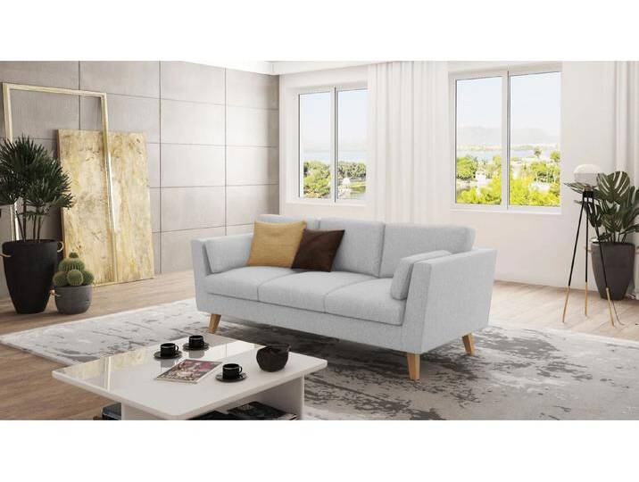 S-Style Möbel Violet - Sofa 3-Sitzer mit Holzfüßen im skandinavischen Stil - Silber von S-Style Möbel