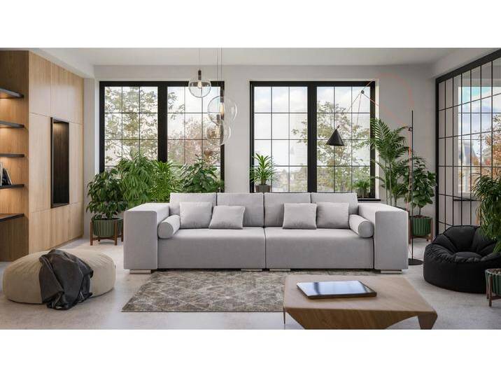 S-Style Möbel Vivian - Big Sofa mit Schlaffunktion, Boxspringfederung, Lounge Sofa mit vielen losen Kissen - Silber von S-Style Möbel