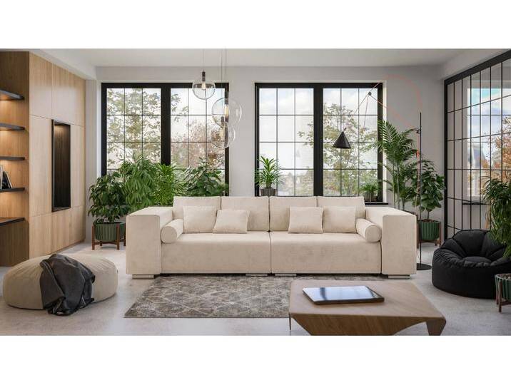 S-Style Möbel Vivian - Big Sofa mit Schlaffunktion, Boxspringfederung, Lounge Sofa mit vielen losen Kissen - Beige von S-Style Möbel