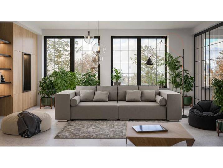 S-Style Möbel Vivian - Big Sofa mit Schlaffunktion, Boxspringfederung, Lounge Sofa mit vielen losen Kissen - Dunkelbeige von S-Style Möbel