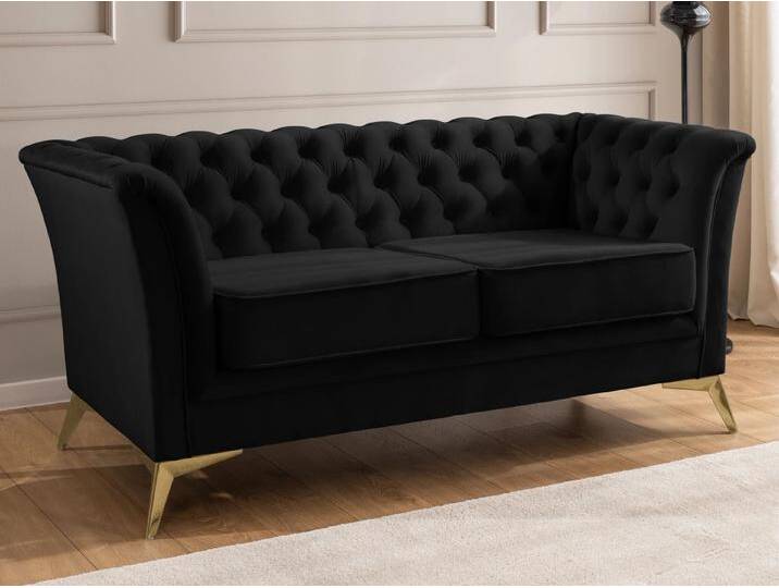 S-Style Möbel Whitby - Chesterfield Luxus 2-Sitzer Sofa aus Samt mit goldenen, silbernen oder schwarzen Füßen - Schwarz von S-Style Möbel