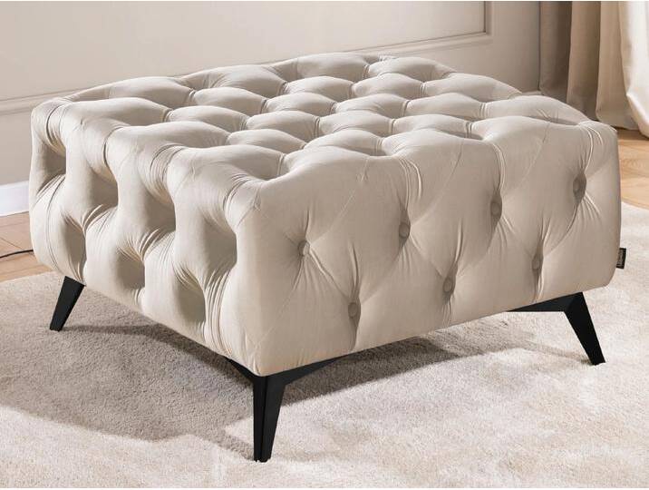 S-Style Möbel Whitby - Chesterfield Luxus Fußhocker aus Samt mit goldenen, silbernen oder schwarzen Füßen - Beige von S-Style Möbel