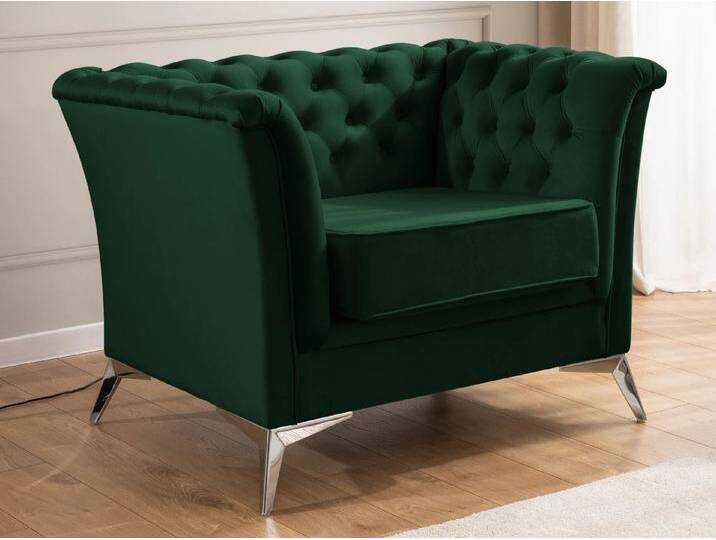 S-Style Möbel Whitby - Chesterfield Luxus Sessel aus Samt mit goldenen, silbernen oder schwarzen Füßen - Flasche Grün von S-Style Möbel