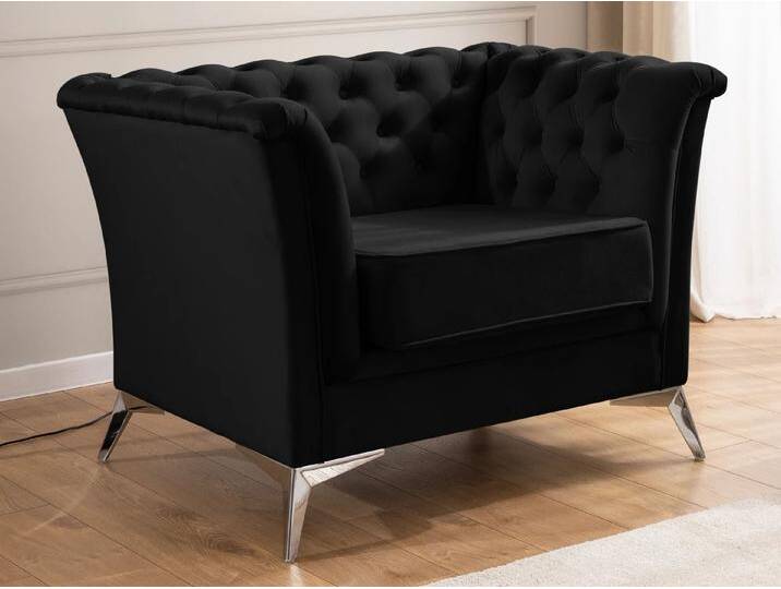 S-Style Möbel Whitby - Chesterfield Luxus Sessel aus Samt mit goldenen, silbernen oder schwarzen Füßen - Schwarz von S-Style Möbel