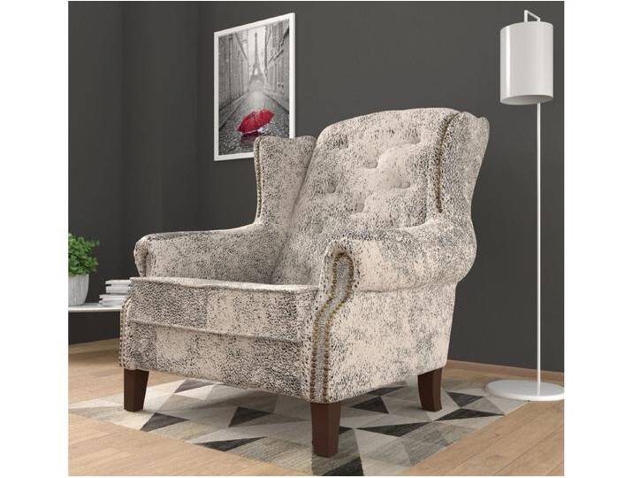 S-Style Möbel Zane - Chesterfield Ohrensessel mit Steppung und Holzfüßen aus Luxusmicrofaser Vintageoptik - Weiß von S-Style Möbel